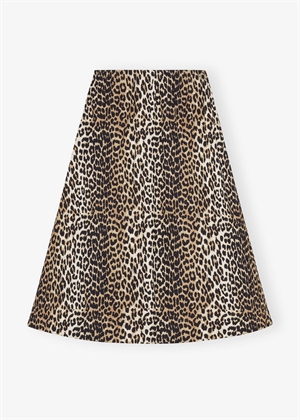 Printed cotton elasticated maxi skirt Leopard F9365 Ganni